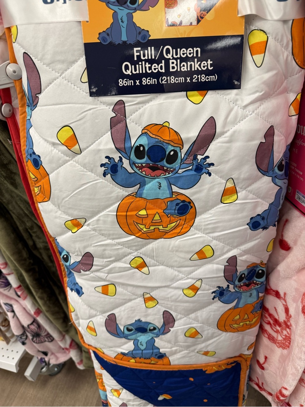 Disney Halloween Stitch Quilted Blanket - White, Orange, Blue